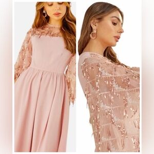 Blush Pink Long Sleeve Lace Dress Sz S